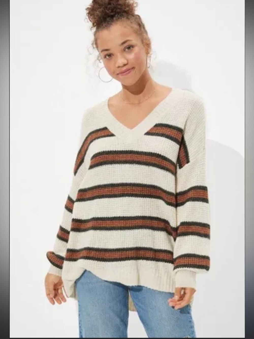 American Eagle Dreamspun Vneck Stripes Sweater Small Oversized